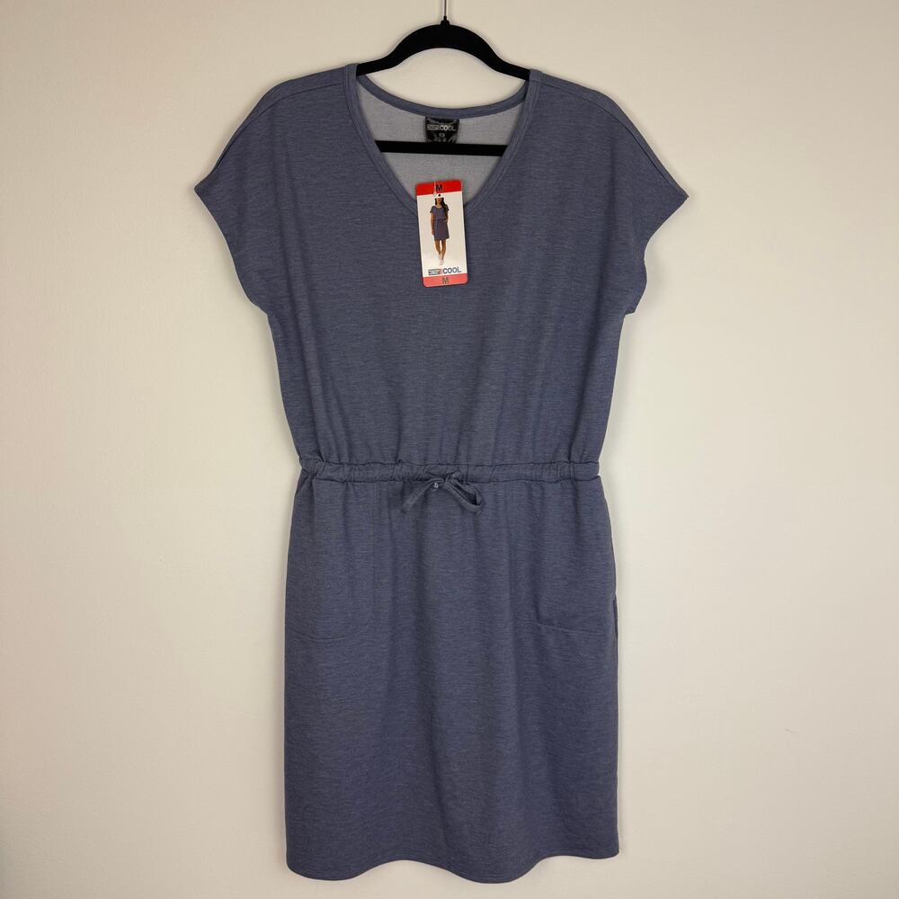 NWT 32 Degrees Cool Womens Cap Sleeve Scoop Neck Heather Ash Blue Dress Medium